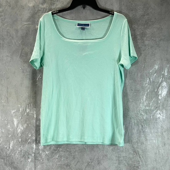 Karen Scott Women's Aqua Ice Square-Neck Short-Sleeve Top SZ M - Picture 1 of 11